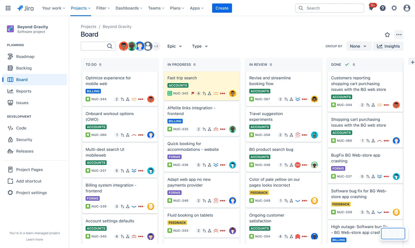 نمای محیط نرم افزار مدیریت پروژه jira